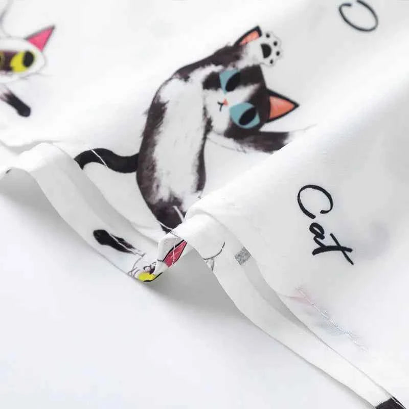 Y2K Funny Cat Graphic Lightweight Beach Shirt