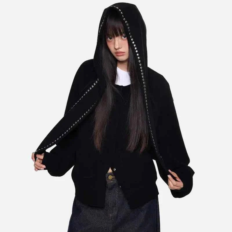 Winter Rivet Rabbit Ears Loose Casulal Sweatshirt
