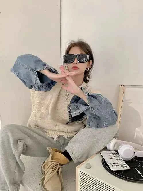 Cozy Patchwork Asymmetric Hem Sweater