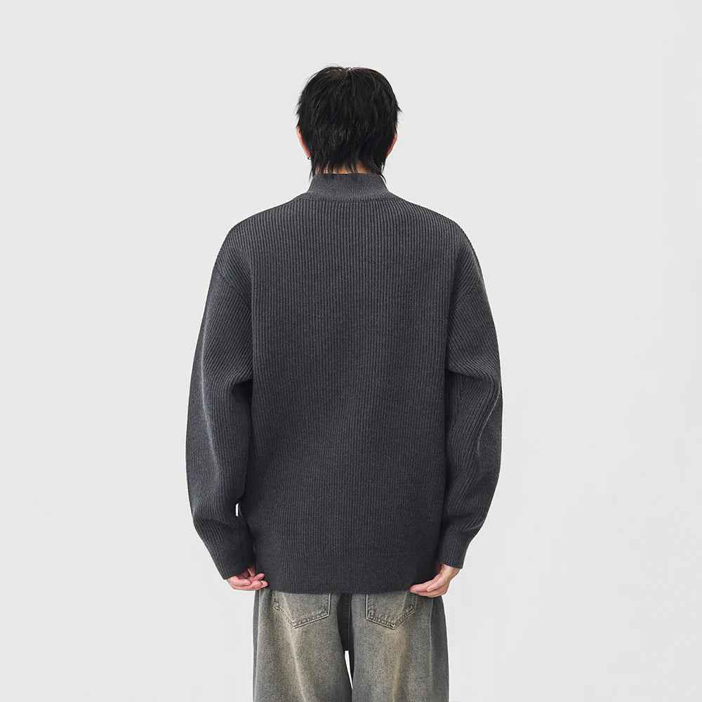 Soft Ribbed Knit Mock Neck Half Zipper Sweater