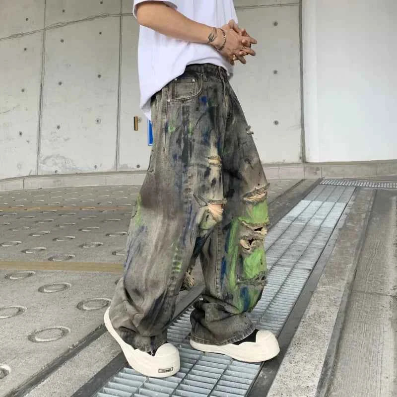 Streetwear High End Loose Straight Graffiti Jeans