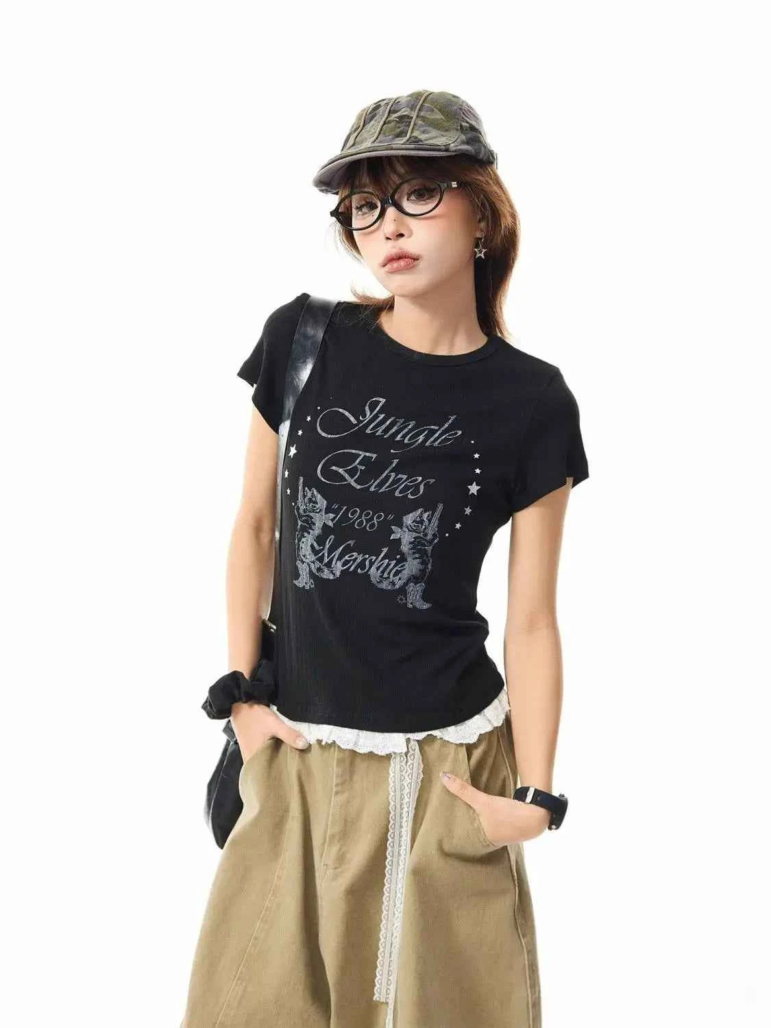 Y2K Chic Hip Hop Print Pattern Short Sleeve T-Shirt