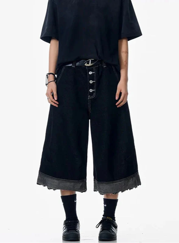 Streetwear Y2K Black Korean Style Gothic Denim Jorts - Luxuryurbanwear