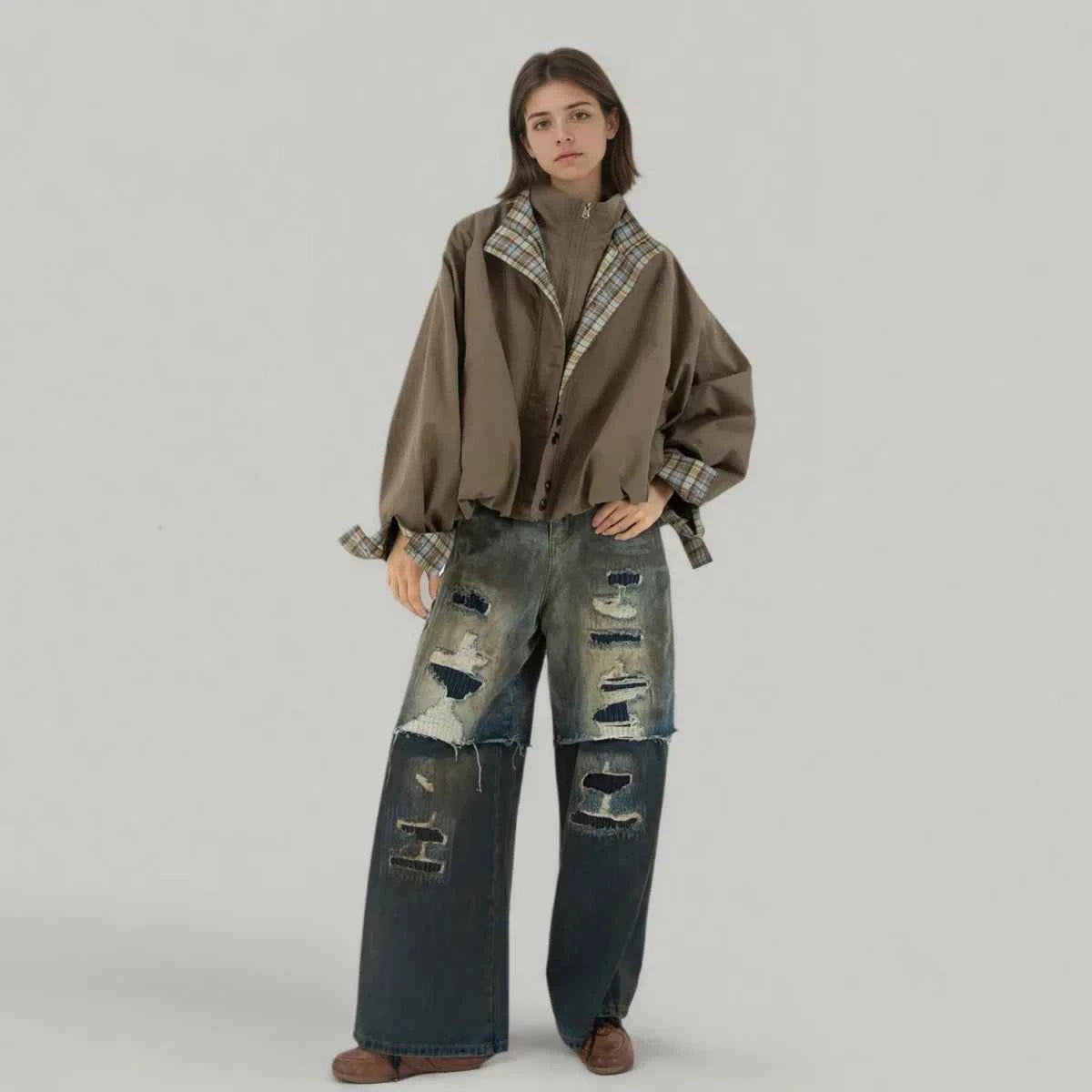 Elevated Retro Colorblock Plaid Casual Jacket