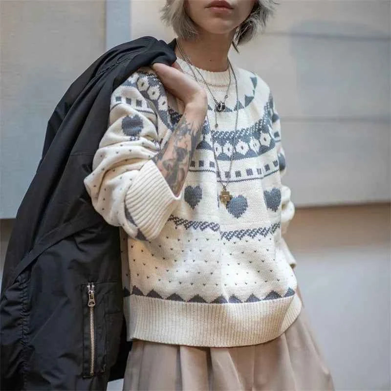 White Fair Isle Knit Sweater