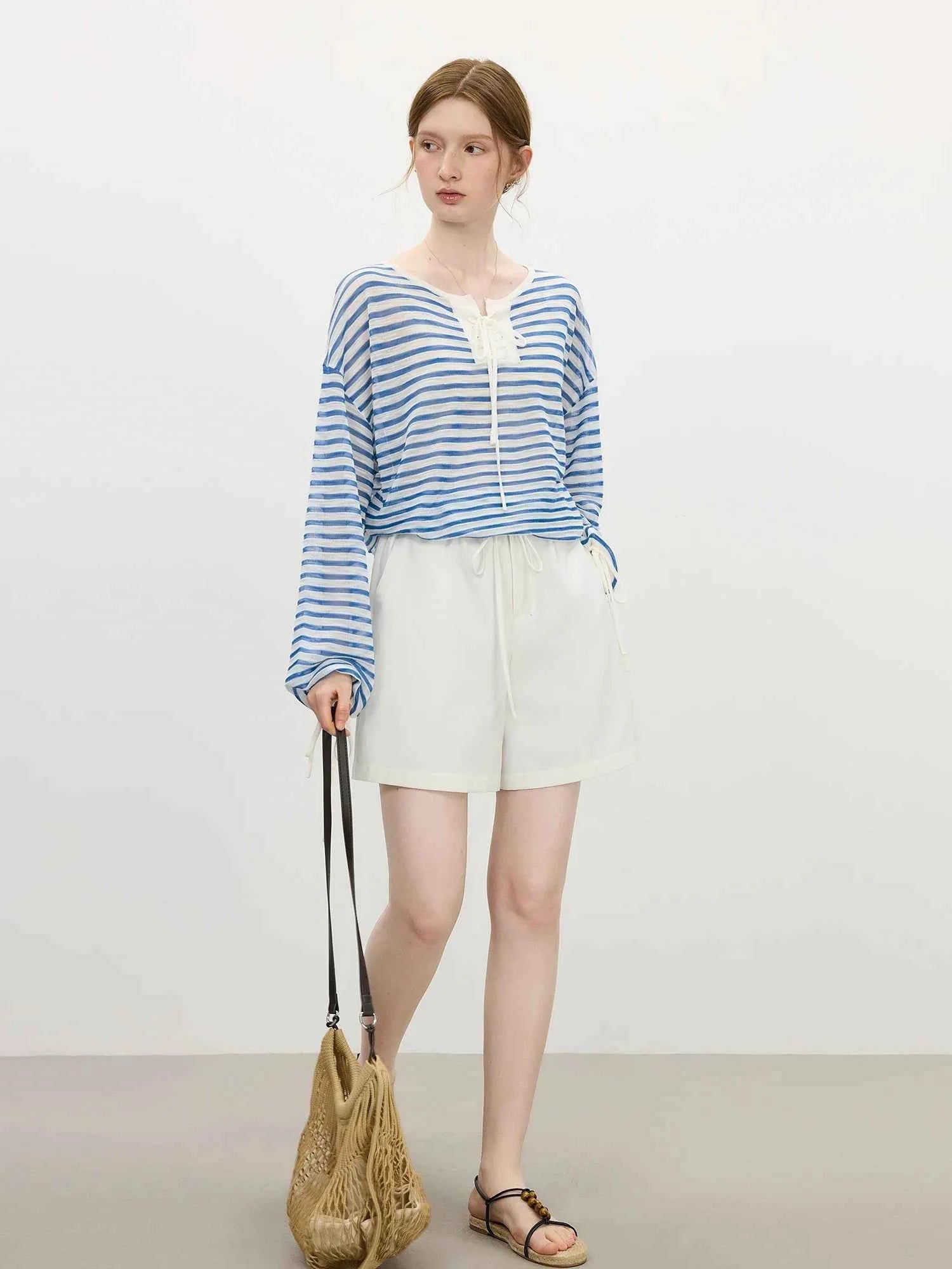Elegant Striped French Holiday Long-Sleeved T-Shirt