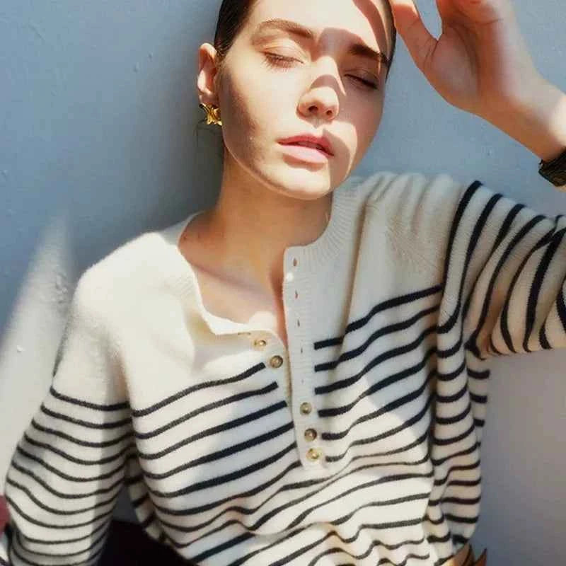 French Striped Cashmere Crew Neck Sweater