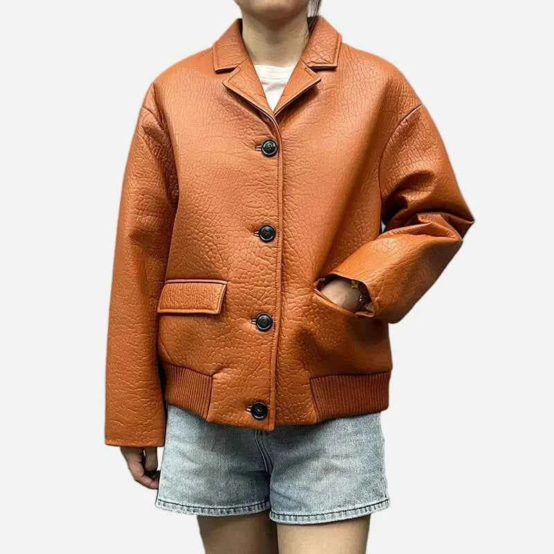 Vintage Bubble Genuine Sheepskin Leather Jacket