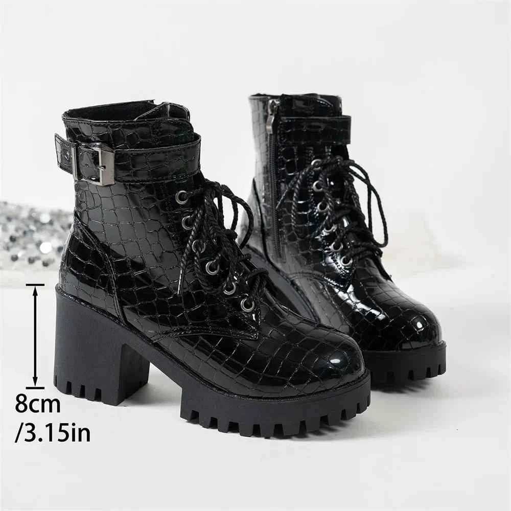 Gothic Black Platform Buckle Strap Boot