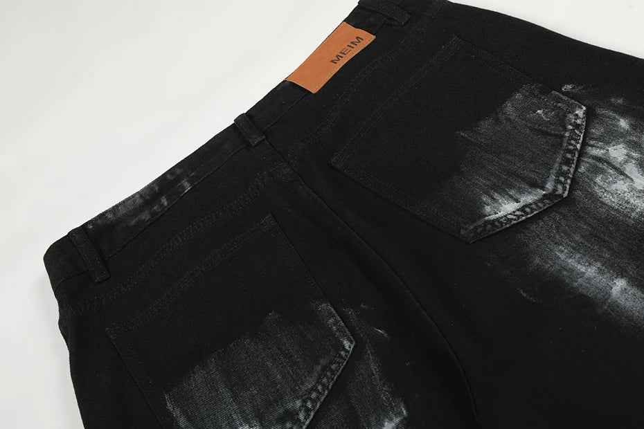 Streetwear Black Diamond Star Patchwork Wide Leg Jeans