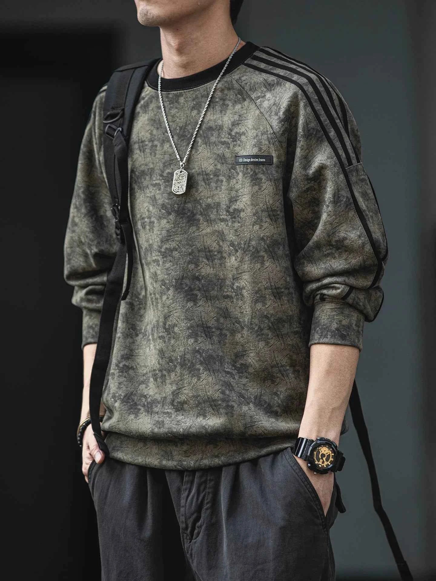 Streetwear Suede Striped Sport Sweatshirt