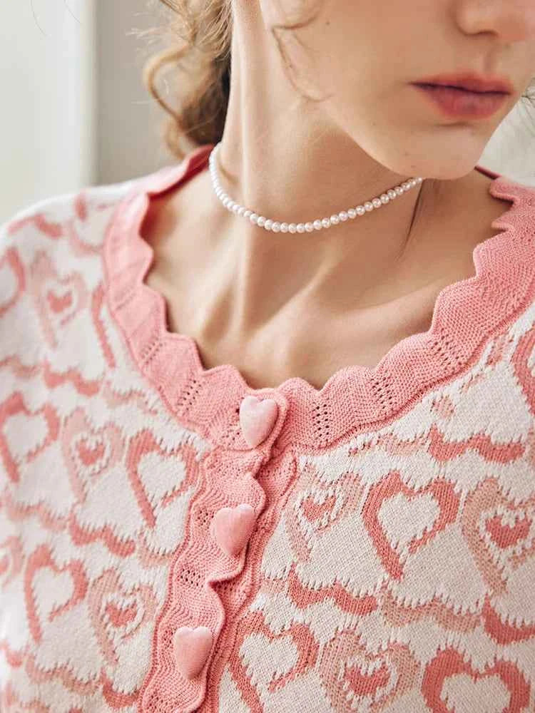 French Sweet Heart Pattern Jacquard Cardigan