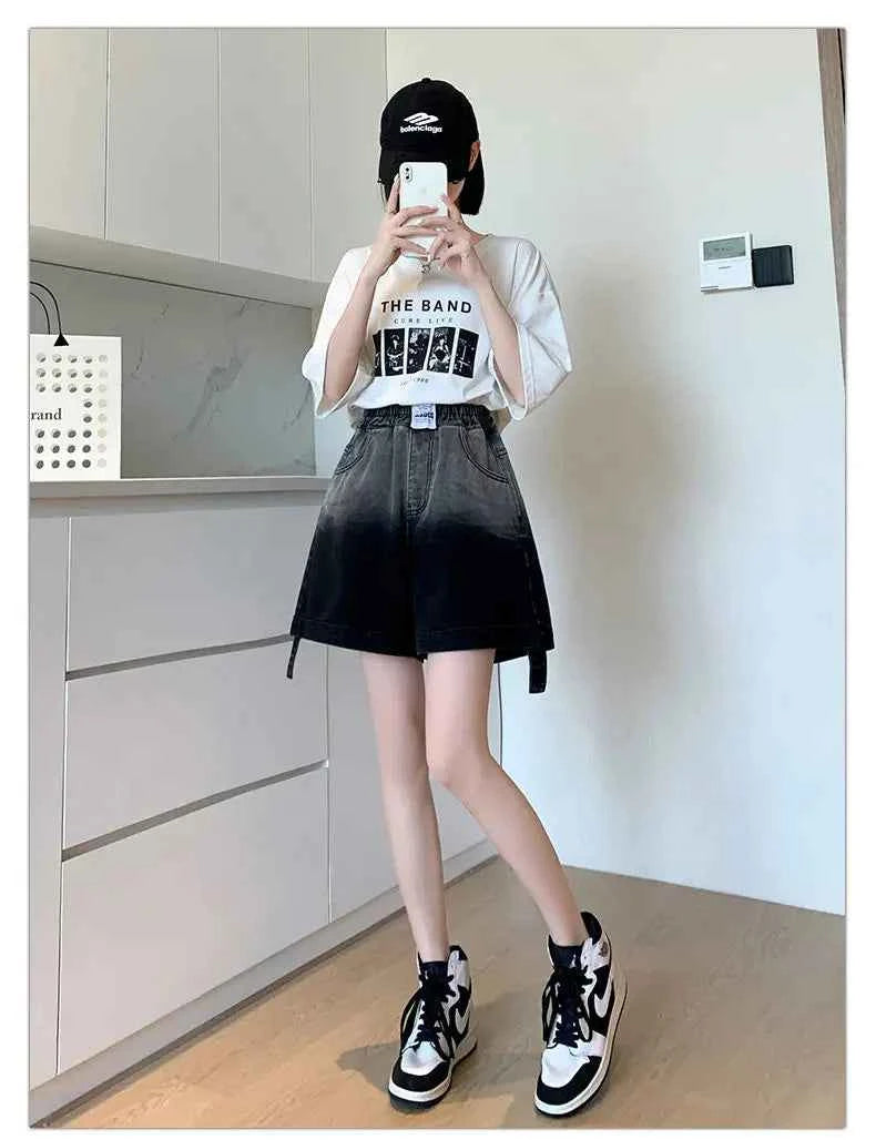 Women Black Cool High Waist Denim Short