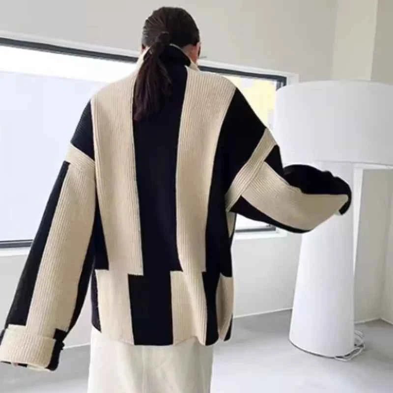 Women Retro Cozy Striped Knit Sweater