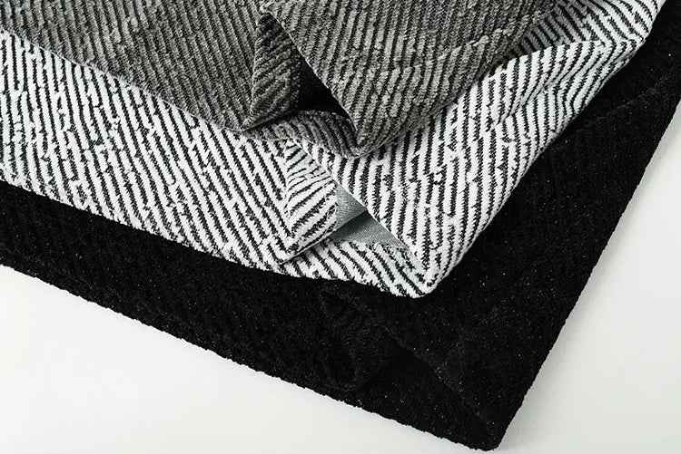 Retro Checkered Turn Down Collar Striped Sweatshirt