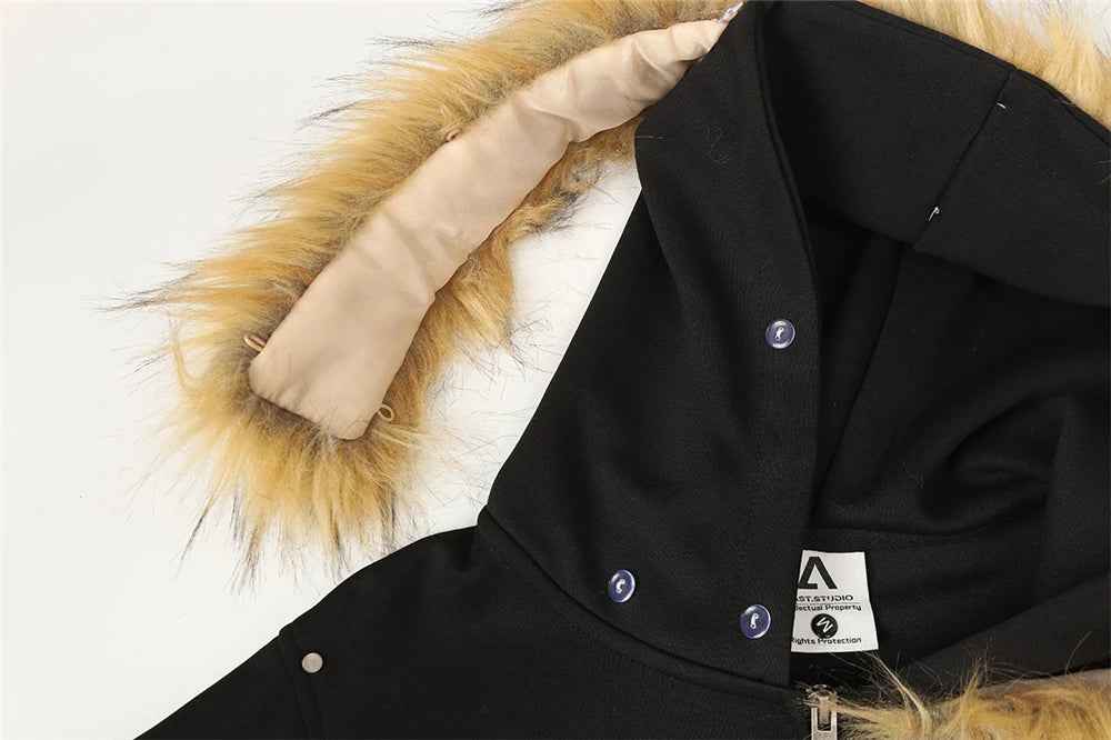 Y2K Retro Graffiti Zip-Up Fur-Collar Hooded Sweatshirt