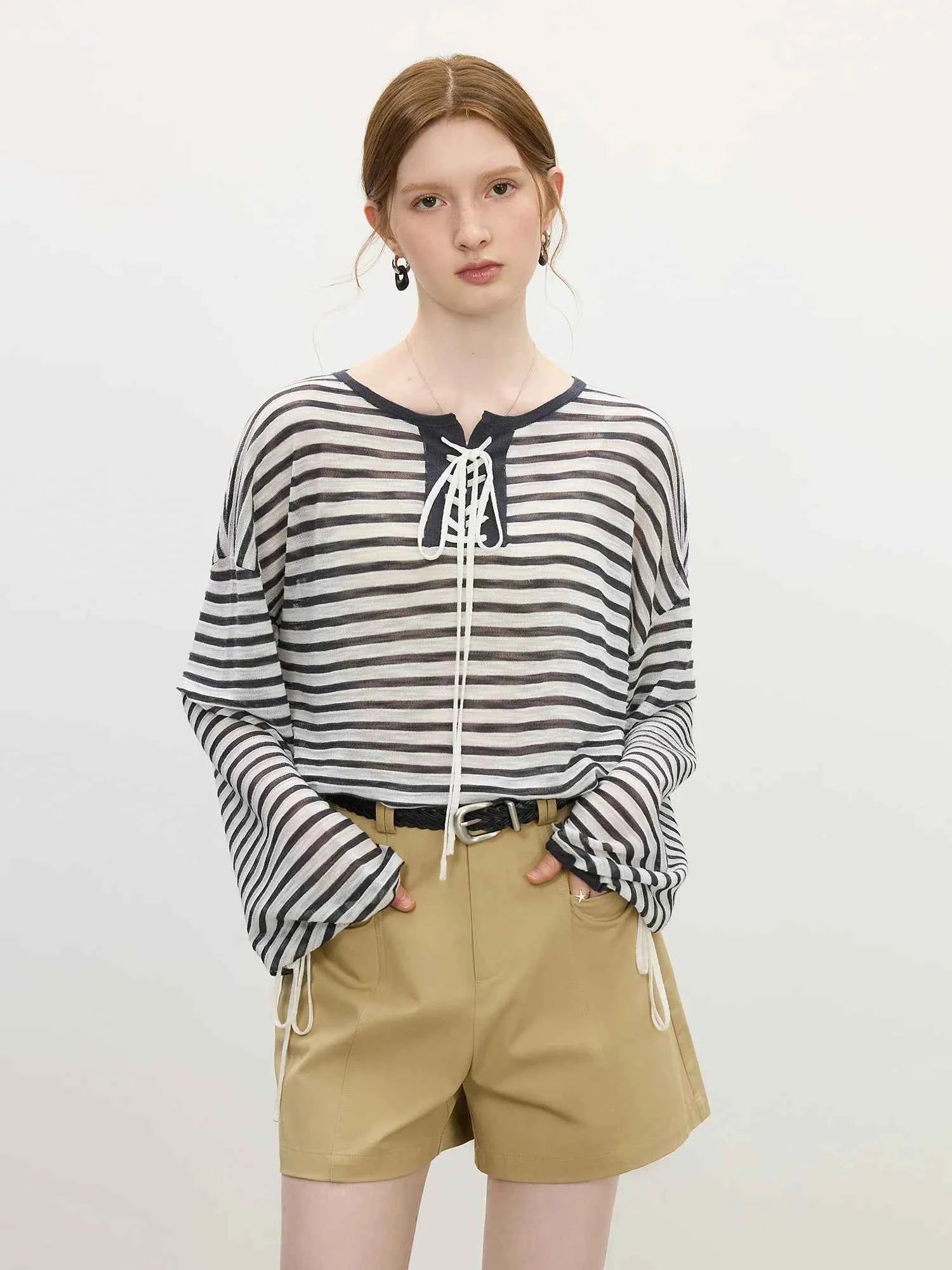 Elegant Striped French Holiday Long-Sleeved T-Shirt