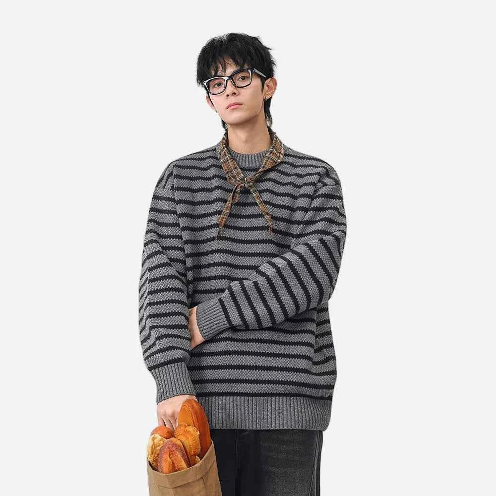 Winter Cool Stripe Knit Crew Neck Sweater