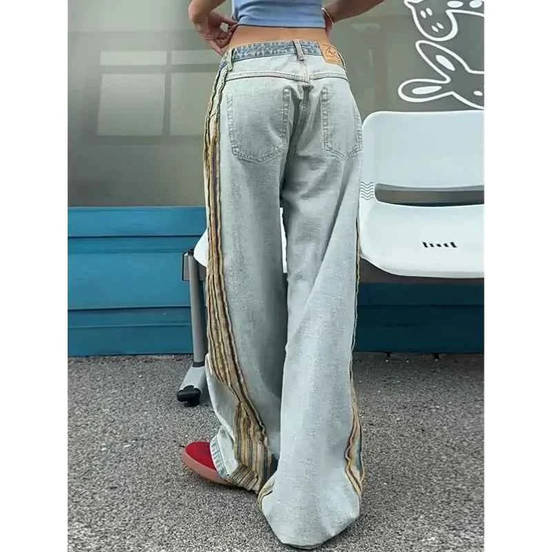 Street Edge Line Contrast Stripe Wide-Leg Jeans