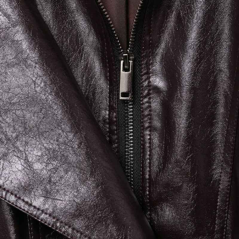 Streetwear Coffee PU Leather Zipper Jacket