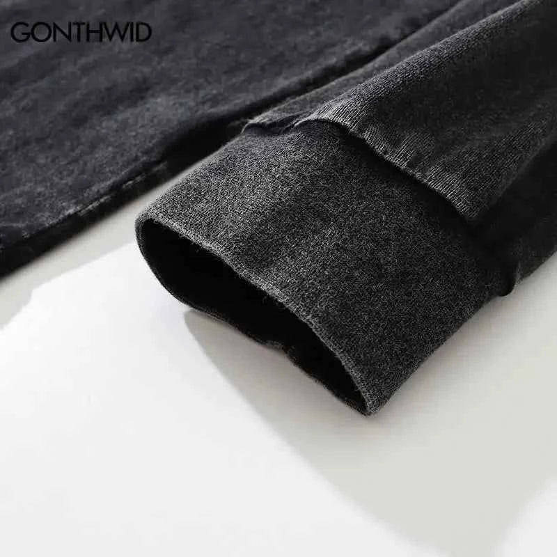 Oversized Washed Black Tiger Graphic Long Sleeve T-Shirt
