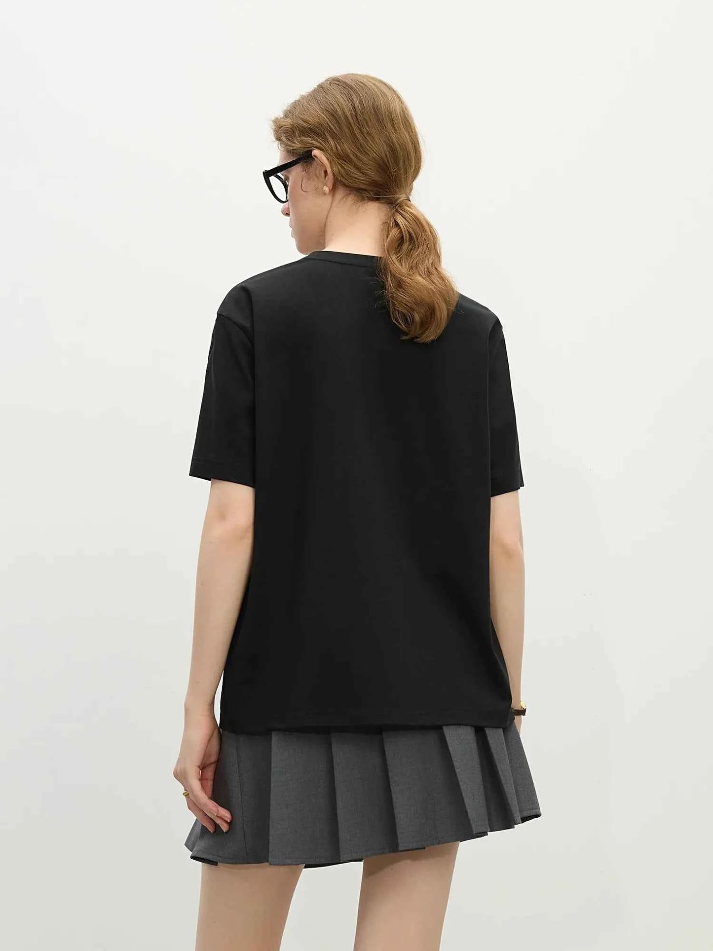 Women Versatile Retro Loose Round Neck Alphabet T-Shirt