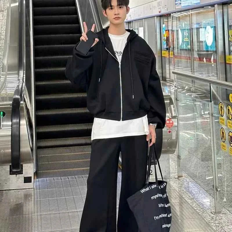 Flexible American Casual Zipper Hooded Sweatshirt