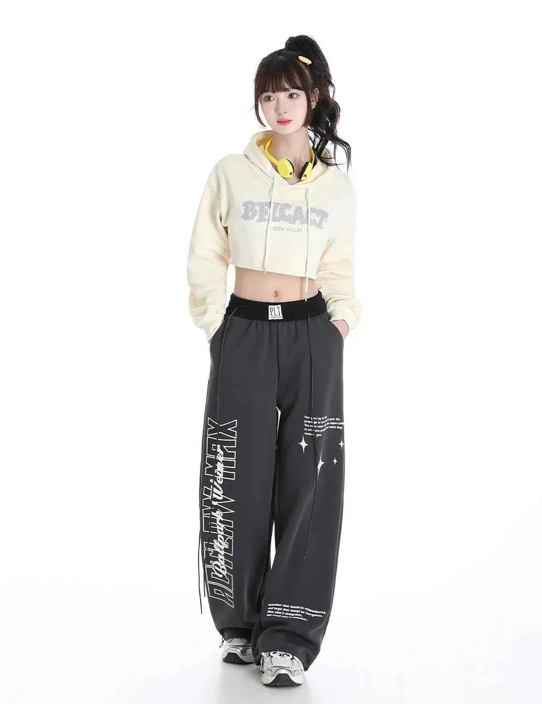 Retro Korean Style Print Baggy Sweatpants