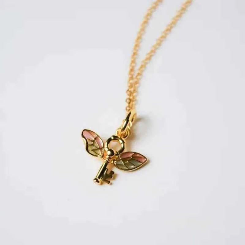 Colorful Golden Angel Wing Pendant Necklace