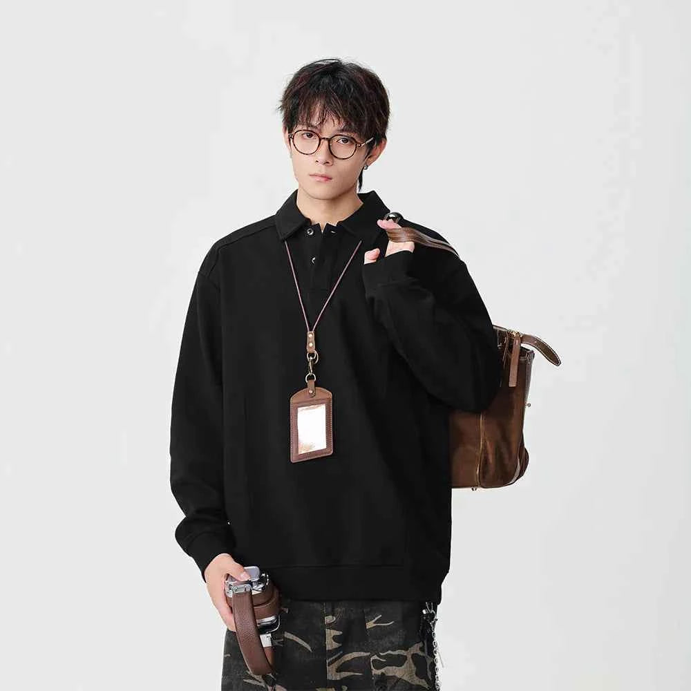 Classic Loose Fit Long Sleeve Polo Sweatshirt