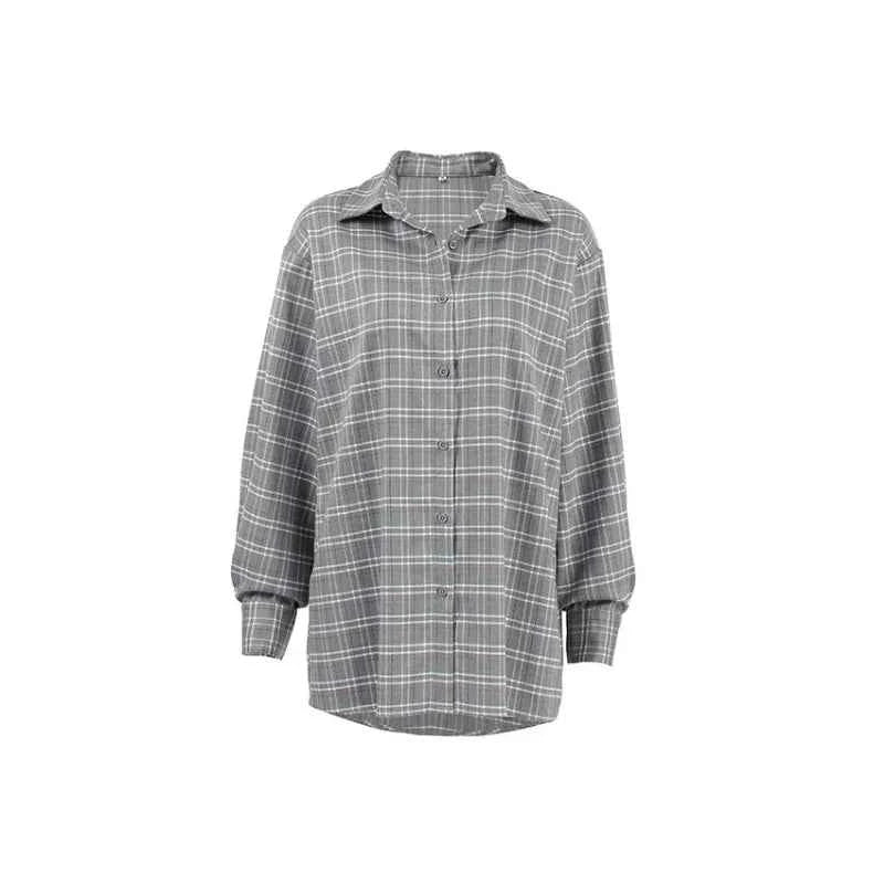 Vintage Elegant Gray Plaid Long Sleeve Shirt
