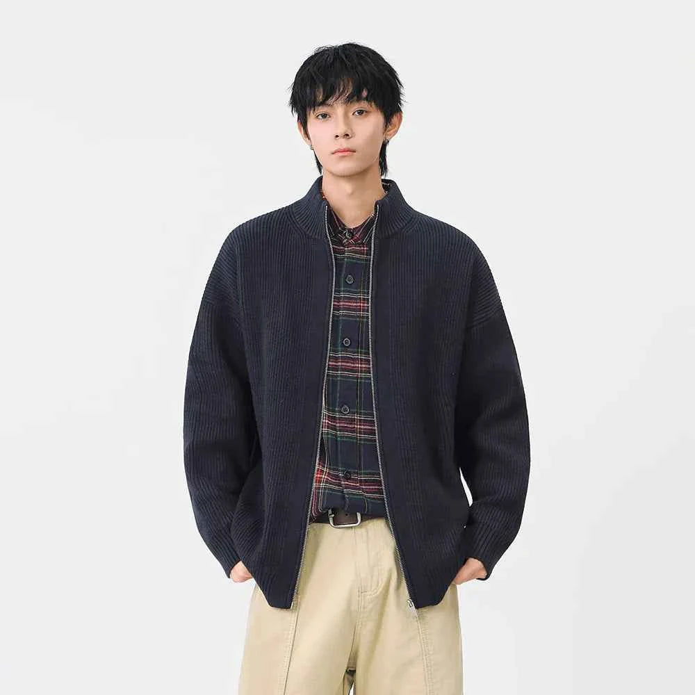 Cozy Ribbed Knit Mock Neck Cardigan