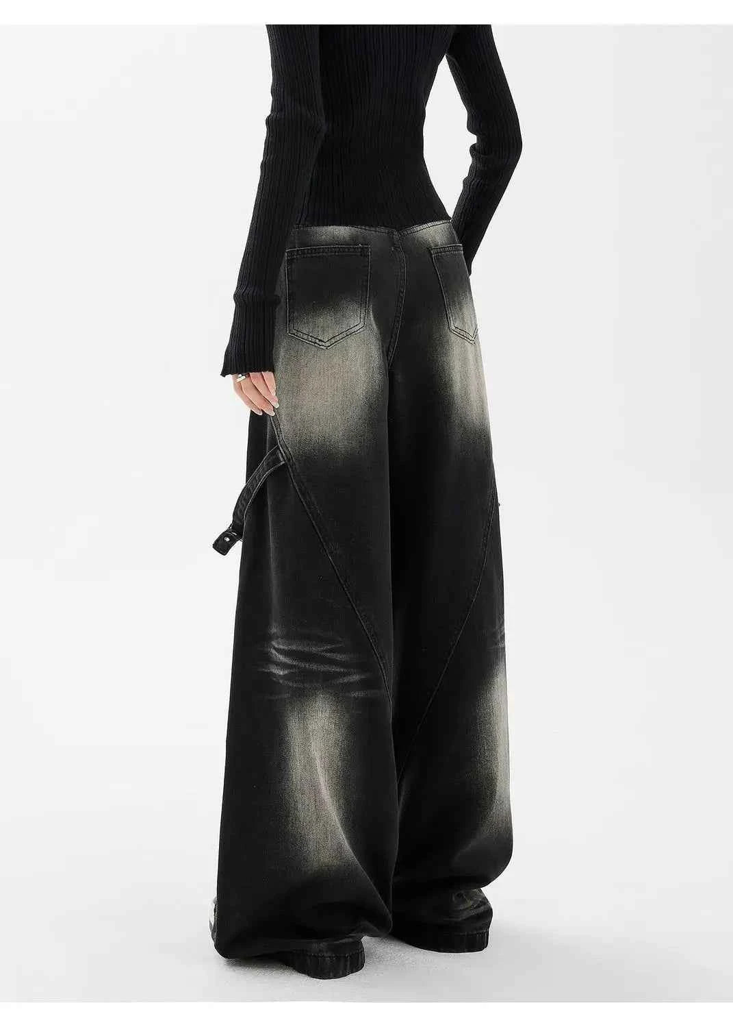 Vintage Washed Straight Leg Black Jeans