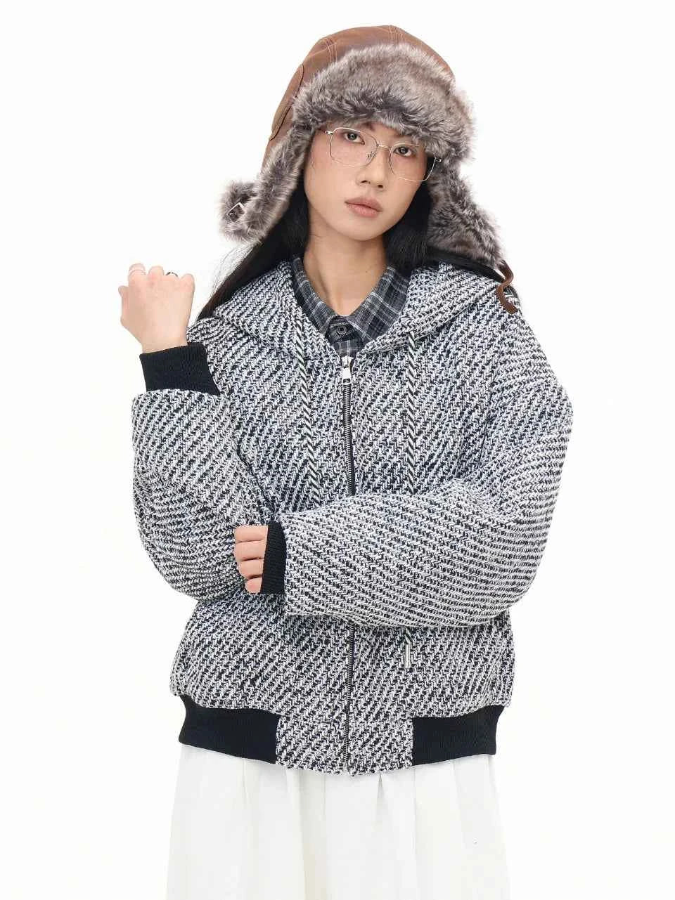 Y2K Elegant Gray Zip-Up Hooded Sweatshirt