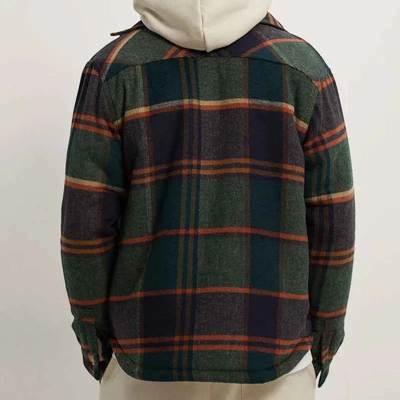 Warm Fleece Lined Corduroy Plaid Long Sleeve Shirt