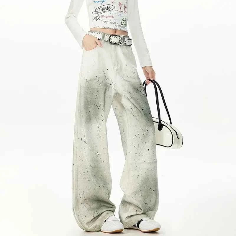 White Relaxed Fit Tie Dyed Straight Jeans