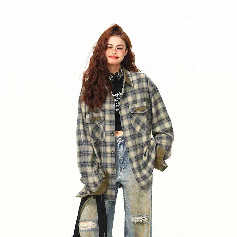 Contrasting Color Design Plaid Shirt
