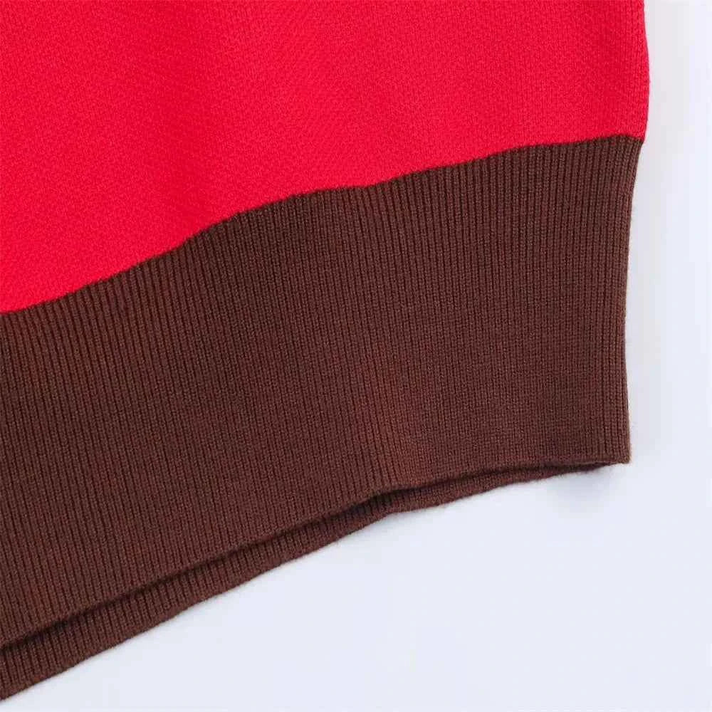 Insulated V-Neck Collar Striped Knit Polo Sweater