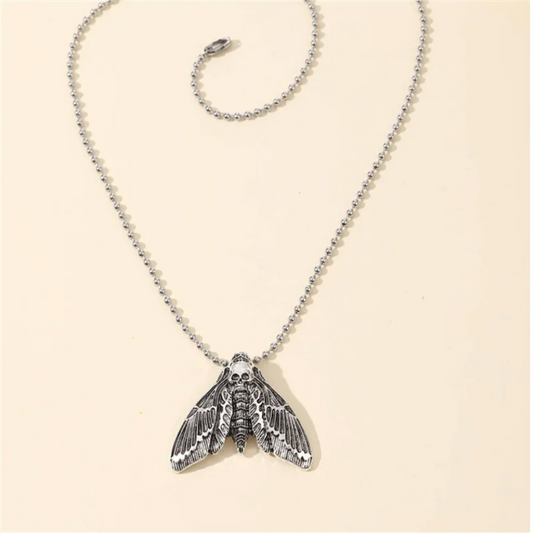 Gothic Skull Moth Charm Necklace - Luxuryurbanwear