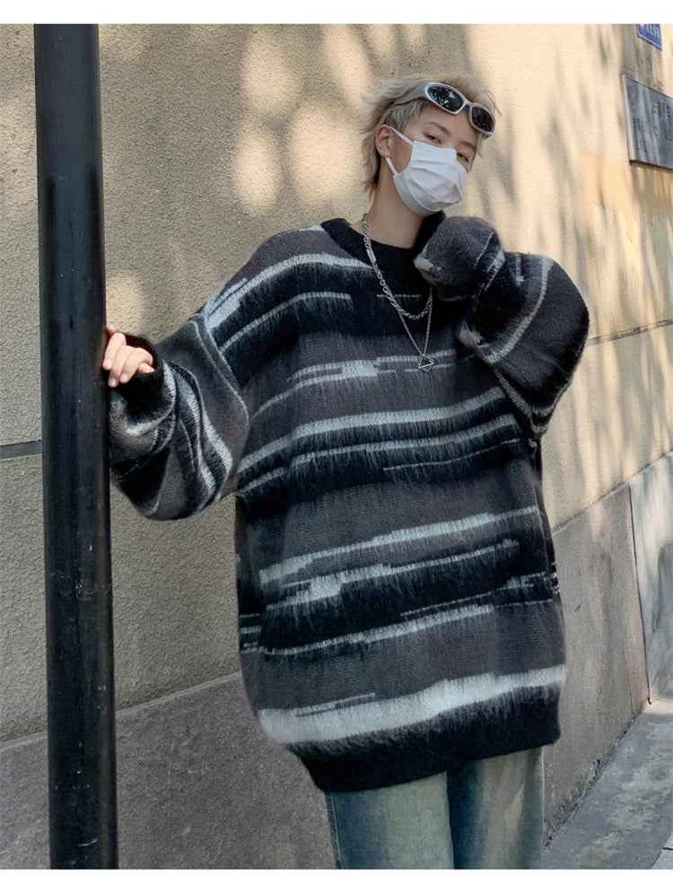 Streetwear Oversized Striped Knit Sweater