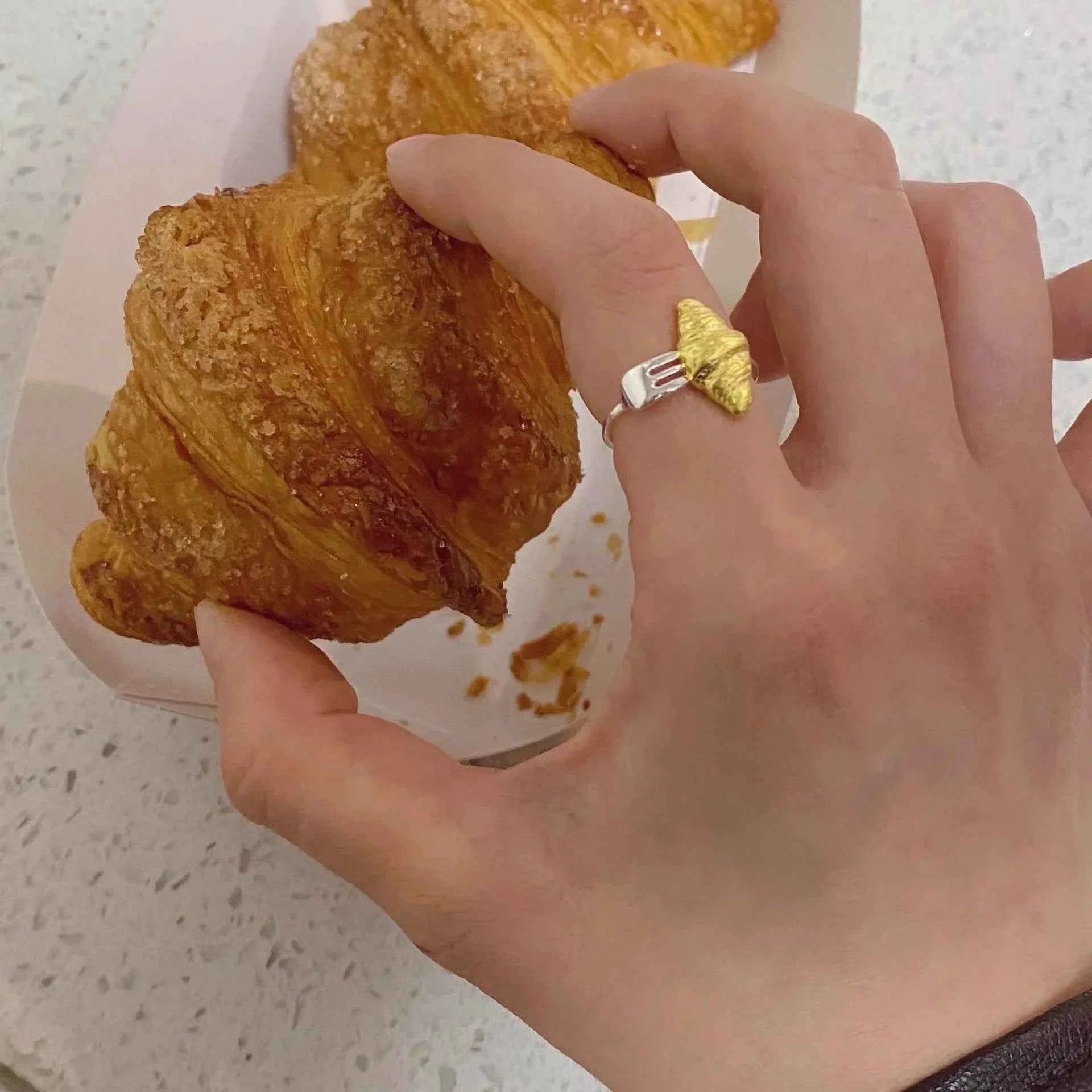 Original 925 Sterling Silver Irregular Croissant Ring
