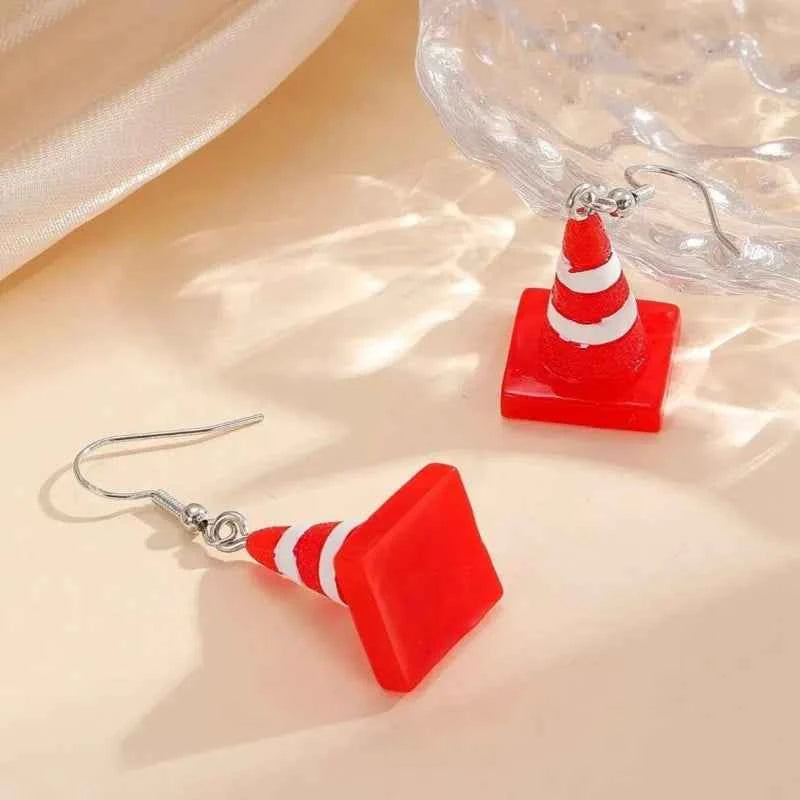 Vibrant Red Road Cone Drop Earring