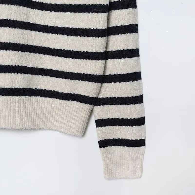 Vintage Retro Striped O-Neck Collar Knitted Sweater