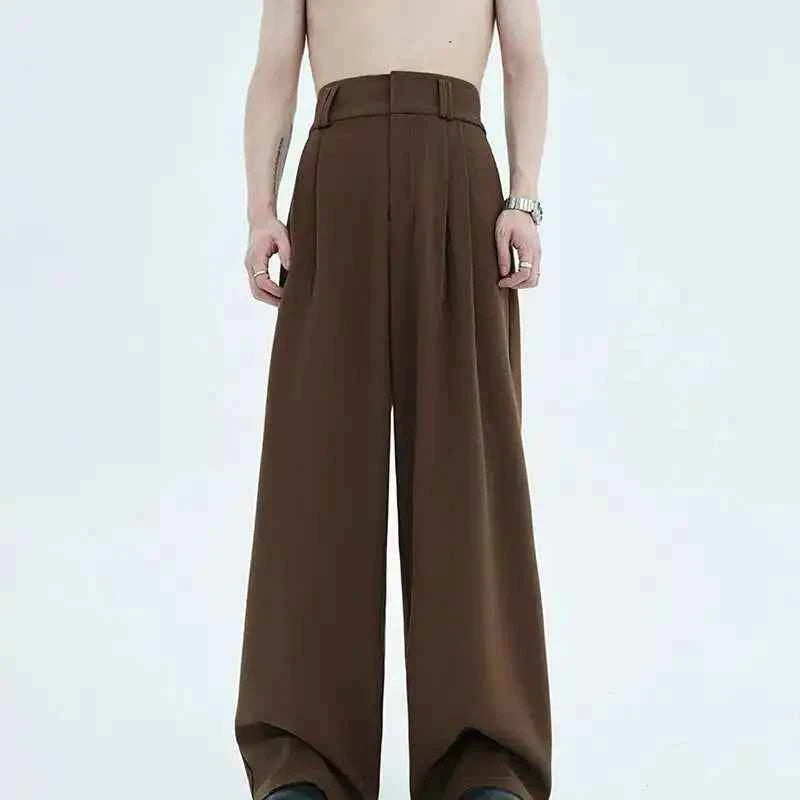 Elegant American Style Pleated Straight Suit Pants