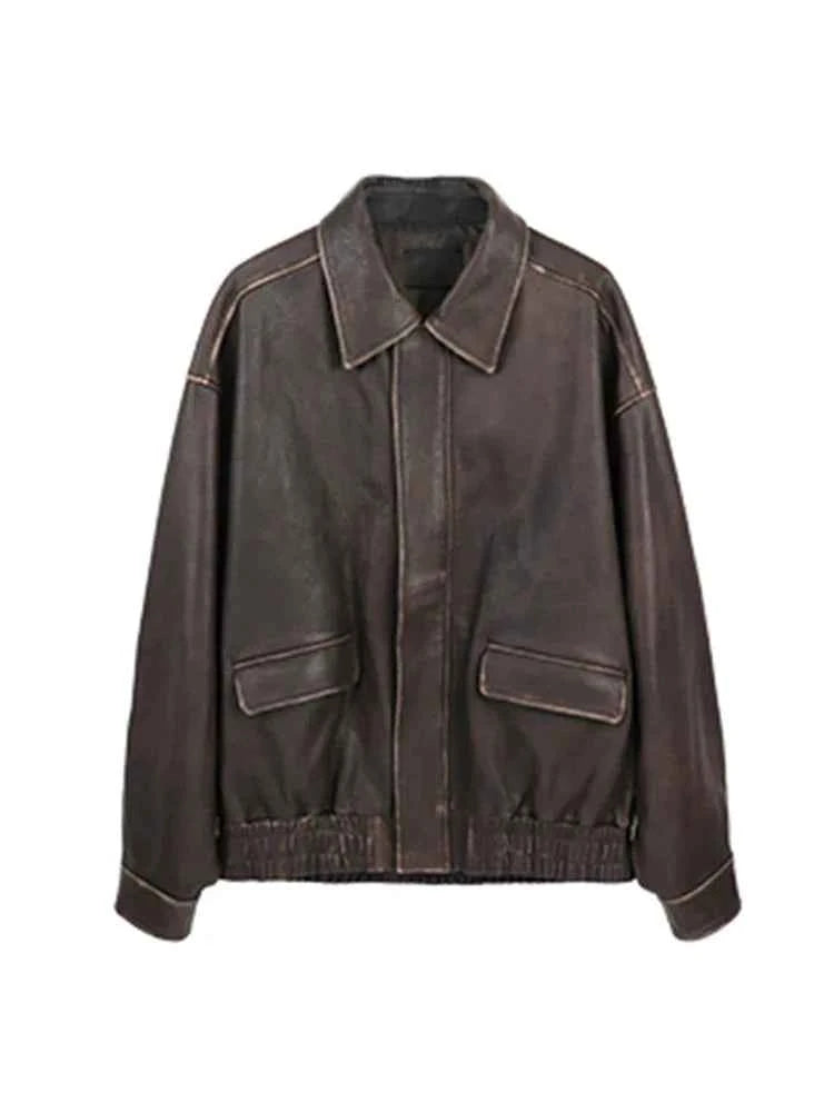 Handsome Distressed Brown Faux Leather Jacket