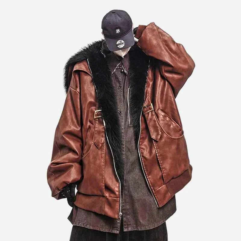 Luxurious High Quality Faux Fur Leather Hooded Jacket
