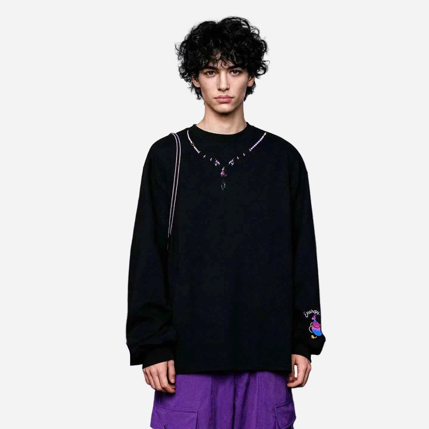 Lucky Gourd Embroidered Long Sleeve T-Shirt