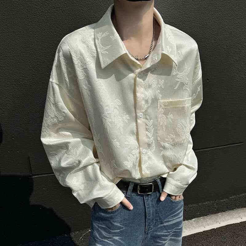 Solid Color Jacquard Lapel Pocket Shirt