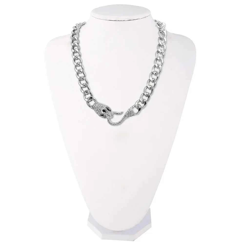 Black Cuban Chain Medusa Snake Necklace