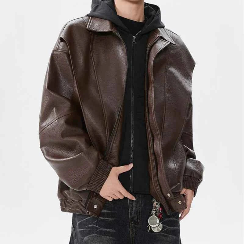 Retro American Hooded Leather Biker Jacket